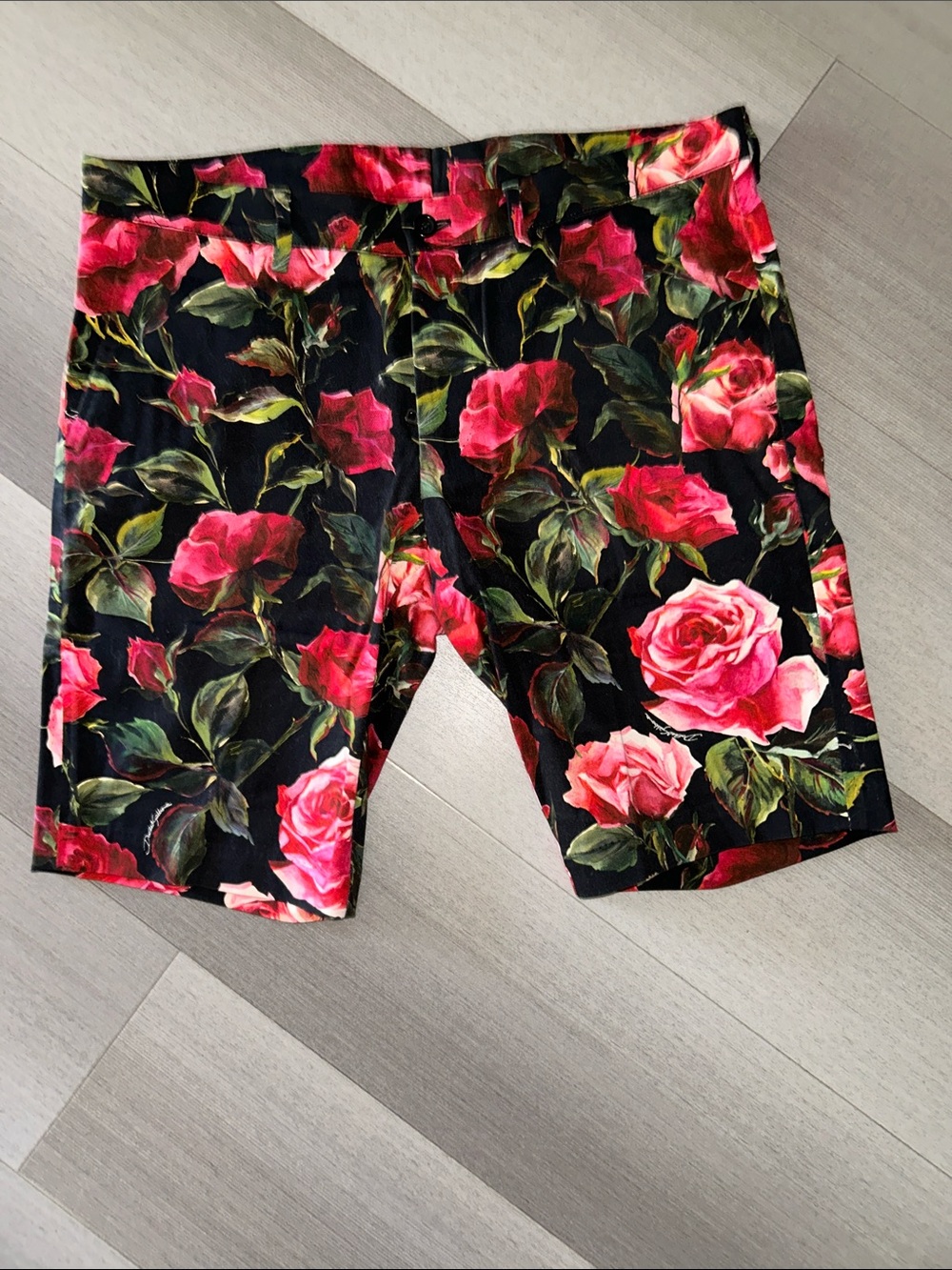 Dolce & Gabbana Men's Red Rose Floral Print Bermuda Shorts